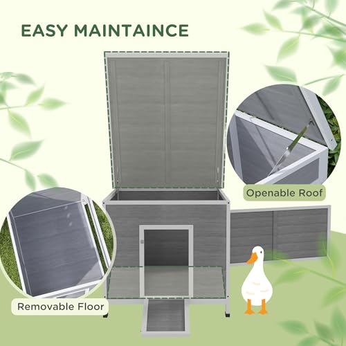 PawHut Duck Coop, Wooden Chicken House Rabbit Hutch with Openable Roof, Removable Floor, Double Doors, Ramp, Duck House for 3-6 Chickens, Geese, 30" x 38" x 30"