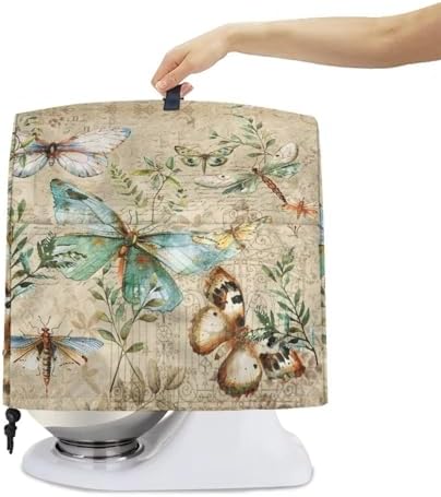 Stand Mixer Cover for Stand Mixer or Coffee Maker with Handle for KitchenAid Dust Cover with Pockets for Accessories (Butterfly and Leaves)