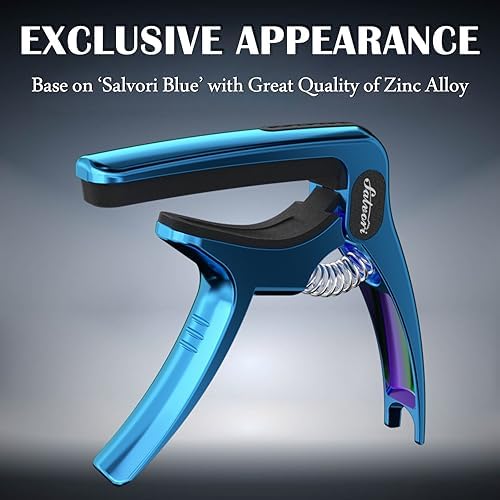 Exclusive Gradient 'Blue-Plated' Heavy-Duty Guitar Capo for Acoustic/Electric Guitar with 4 Picks, Guitar Clip/Guitar Clamp/Guitar Accessories for Classical Guitar, Ukulele, Mandolin and Banjo