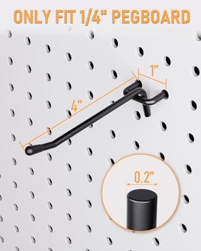 INCLY 60 Pack 4 Inch Black Pegboard Hooks, 1/4" Heavy Duty Peg Board Shelving Hooks Accessories, Peg Board Tool Hangers Only Fit 1/4" Pegboard Hanging Tools Garage, Craft Organizing, Kitchen, Store