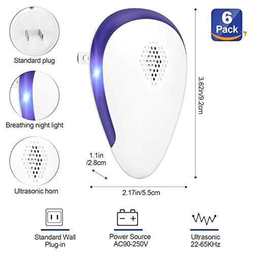 KONIGEVA Pest Repellent Ultrasonic Plug in, Electronic Pest Repeller 6 Packs , Pest Control Plug in, Bug Repellent Indoor for Mosquito Mice Roach Spider Insects White