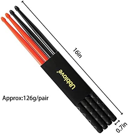 Nylon Drumsticks 2 pairs with ANTI-SLIP Handles for Drum,Exercise Plastic Drum Sticks,Attractive,Light and Durable Sticks for Drums,Musical Instrument Percussion Accessories (Black and Red)