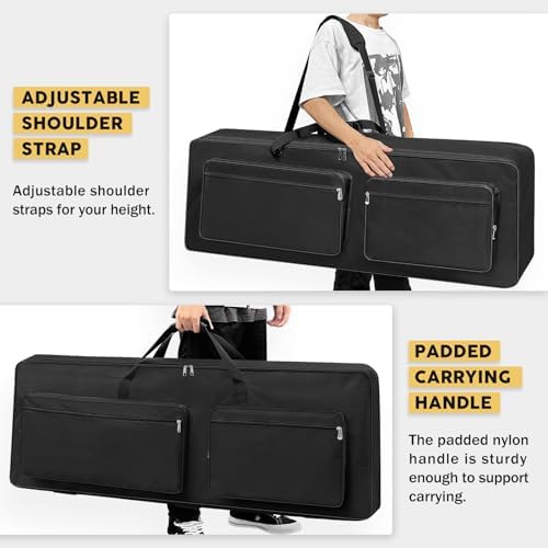 88-Key Keyboard Case β Full Padded Piano Gig Bag with Adjustable Shoulder Straps, 4 Storage Pockets for Accessories, 53.9" x 7.1" x 14.6" (Black)