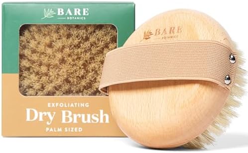 Bare Botanics Dry Body Brush for Lymphatic Drainage - Improve Circulation w/Gentle Exfoliation for Soft Skin - Ergonomically Designed w/Elastic Strap - Soft but Firm Natural Boar Bristles