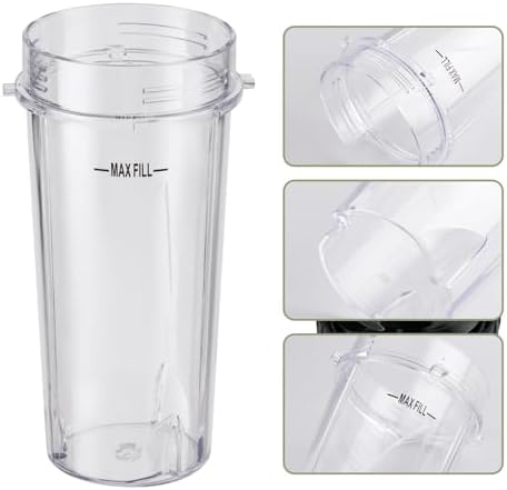 5-piece Ninja Blender Cups Replacement Single Serve 16oz Cups with Sip & Seal Lids, 6 Fins Extractor Blade Compatible with Nurti Ninja Blenders Pro BL660 BL663 BL663CO BL665Q BL740 BL770