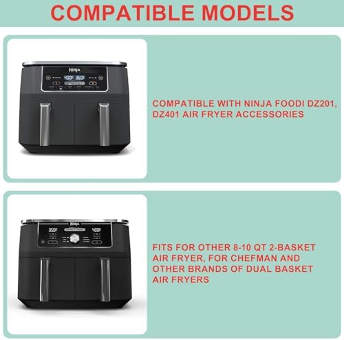 2 Packs Air Fryer Racks with 100pcs Liners for Ninja Foodi DZ401/ DZ201 and Other 8-10 QT Dual Air Fryer, Parchment Paper & Stainless Steel Toast Rack for Air Fryer 2 Basket Liners Accessories