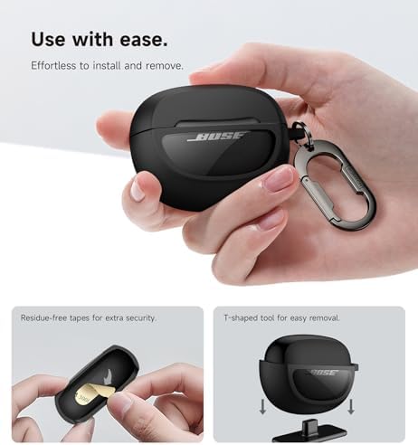 SURITCH Case Cover for Bose Ultra Open Earbuds(2024), Shockproof Protective Cover for Bose Ultra Open Wireless Ear Earbuds Charging Case Accessories with Carabiner, Black