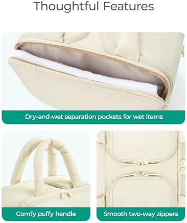 BAGSMART Travel Toiletry Bag, Puffy Large Toiletry Bag for Women, Lightweight Cosmetic Makeup Bag Organizer with Handle for Traveling, Accessories, Essentials, Toiletries (Beige