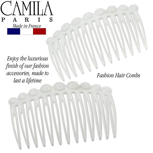 Camila Paris CP2900/2 French Hair Side Comb Small Rounded, White French Twist Hair Combs Decorative, Strong Hold Hair Clips for Women Bun Chignon Up-Do Styling Girls Hair Accessories, Made in France