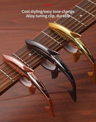 Guitar Capo Shark Guitar Capo Acoustic Capo Electric Guitars Capo Premium Zinc Alloy Guitar Accessories Ukulele Mandolin Banjo Bass (Gold with 6 Picks)