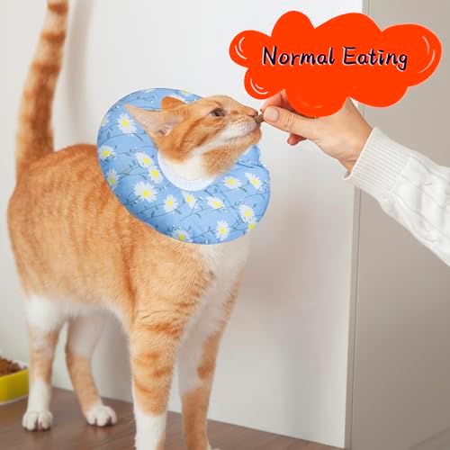 Cat Cone Collar Soft, Adjustable Cat Recovery Collars Kitten Cones to Stop Licking, Cute Donut E Collar After Surgery, Anti-Lick Wound Healing Elizabethan Collar for Kitten(Blue Daisy, Medium)