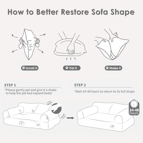 Hollypet Fluffy Plush Dog Cat Pet Couch Soft Calming Sofa Beds for Medium Small Cats and Dogs, Light Gray