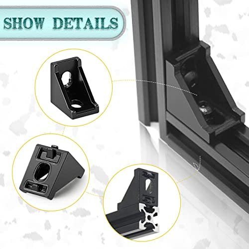 30 Set Black 2020 Series Aluminum Extrusion Profile Connector, Includes 1pc Wrench, 30pcs 2028 Corner Bracket, 60pcs T-Slot Sliding Nuts and M5 Hex Screw Bolt for 20S Aluminum Rail Accessories