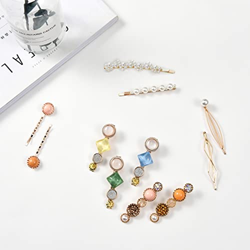 Mehayi 20 PCS Pearls and Acrylic Resin Hair Clips, Handmade Hair Barrettes, Marble Alligator bobby pins, Glitter Crystal Geometric Hairpin, Elegant Gold Hair Accessories, Gifts for Women Girls