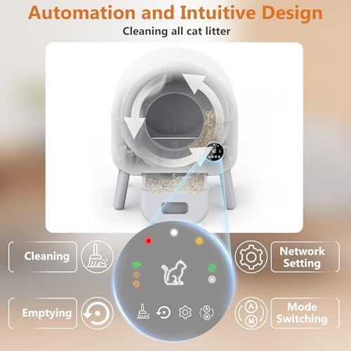 Self Cleaning Litter Box - 105L Automatic Litter Box for Multiple Cats, 1 Roll Trash Bags and Mat Included, App Control, Little-White