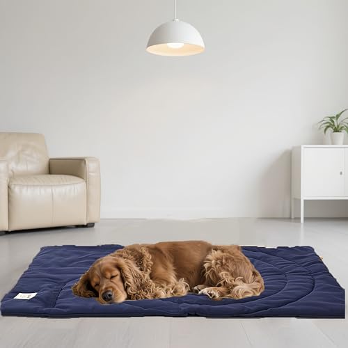 Travel Dog Bed | Camping Dog Bed | 37.4"x25.6" Waterproof Outdoor Dog Mat | Portable Place Mat for Dogs with Handle | Machine Washable | Easy Clean for Outdoor Adventures (Brown)