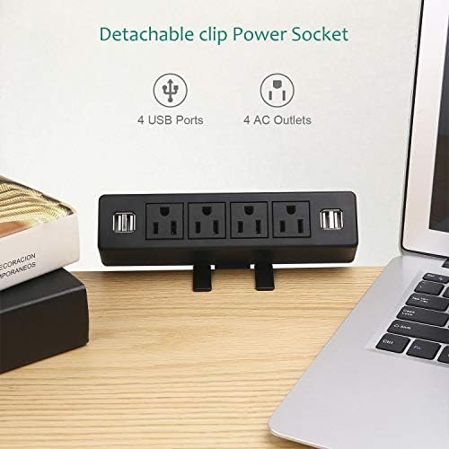 VILONG Desk Clamp Power Strip with USB Port, 4 Outlet Desktop Mount Charging Power Station,on Desk Edge Power Outlet Office Accessories - 6.5Ft Extension Cord