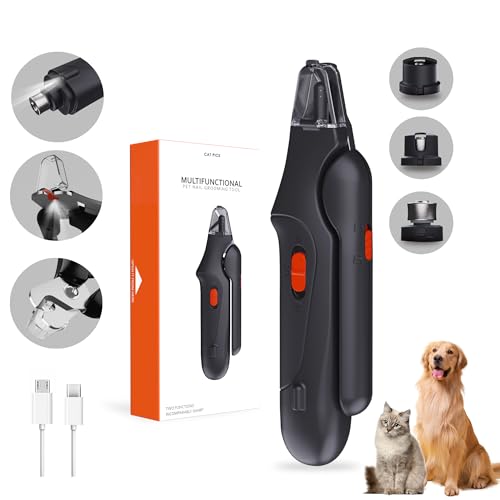 2-in-1 Dog Nail Grinder & Dog Nail Clippers Trimmers for Large Medium Small Dogs Cats Pets Claw Trimmer Quick Sensor and Safety Guard USB Rechargeable with 2 LED Lights (Black)