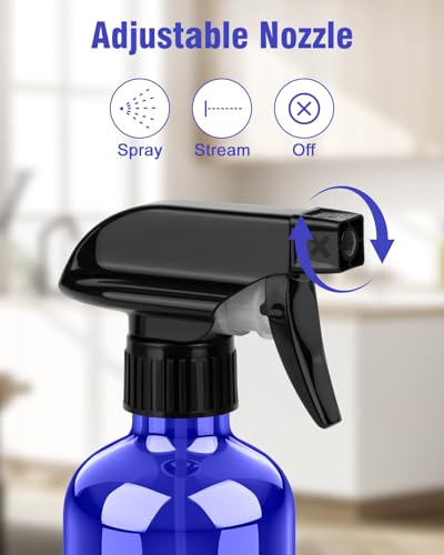 Glass Spray Bottle, Blue Glass Spray Bottle Set & Accessories for Non-toxic Window Cleaners Aromatherapy Facial Hydration Watering Flowers Hair Care (2 Pack/8 oz) (Blue)