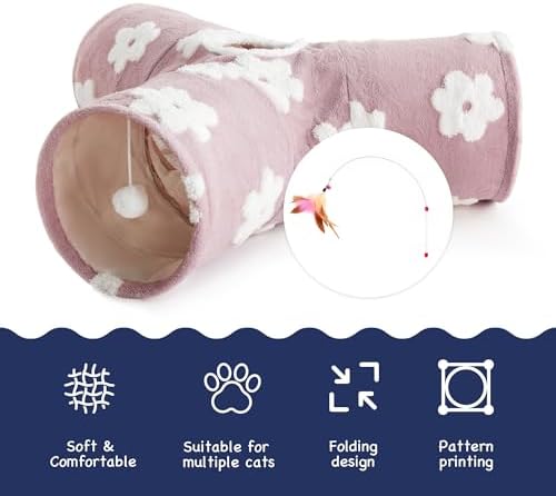 Tempcore Flannel Pet Cat Tunnel Tube Cat Toys 3 Way Collapsible, Cat Tunnels for Indoor Cats,Kitty Tunnel Bored Cat Pet Toys Peek Hole Toy Ball Cat, Puppy, Kitty, Kitten, Rabbit Daisy Burlwood