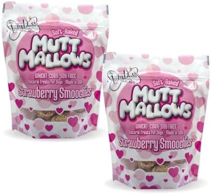 The Lazy Dog Cookie Co. Soft Dog Treats, Mutt Mallows Strawberry Smoochies, for Small, Medium and Large Dogs, Wheat-Free, Baked in The USA, 5 oz. (Pack of 2) Strawberry