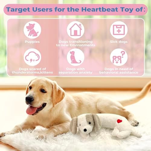 Heartbeat Toy Heartbeat Stuffed Animal for Dogs, Heartbeat Puppy Toy for Anxiety Relief Calming Aid, Heartbeat Stuffed Toy for Behavioral Aid Crate Kennel Training, Puppy Essentials White