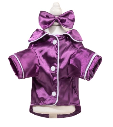 Dog Silk Pajamas, Christmas Lapel Pet Sleepwear Shirts Bulldog Chihuahua Yorkie Pjs,Comfortable Breathable Two-Legged Cat Costumes Dog Clothes (Purple Bow M)