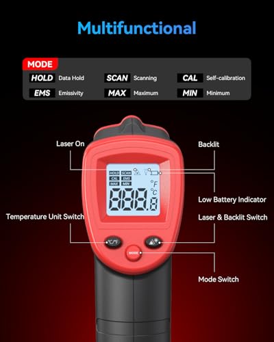 Wintact Infrared Thermometer Temperature Gun -58℉ to 986℉, Digital IR Heat Surface Temp Gun, Non-Contact Laser Thermal Gun for Cooking Food, BBQ, Pizza Oven, Grill, Griddle Accessories