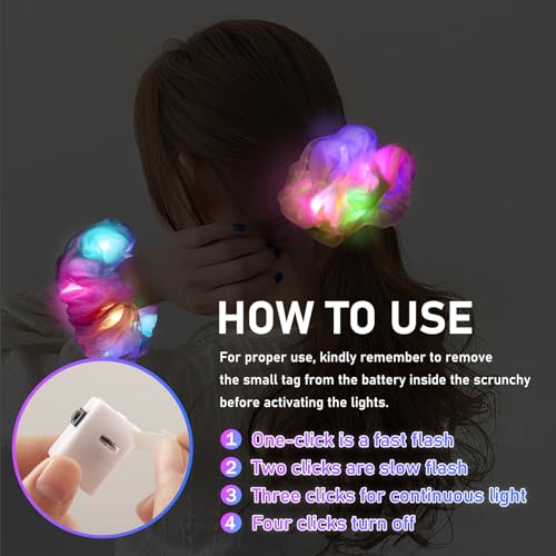20PCS Glow in the Dark Scrunchies, Light Up Scrunchies for Girls & Women, Led Hair Scrunchies for Party Supplies, Rave Hair Accessories for Glow Neon Sleepover Party Favors