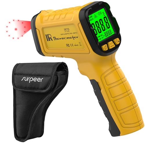 Surpeer Infrared Thermometer Laser Temperature Gun -58ยฐF to 1796ยฐF, 30:1 Non Contact Digital IR Temp Gun for Cooking, BBQ, Pizza Oven, Engine, Kilns, Forges, Industry, and Griddle.