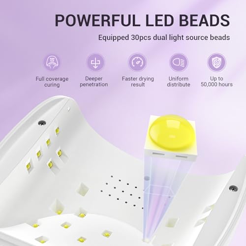 Melodysusie UV Nail Lamp, Plus30T UV Light for Gel Nails True 54W Professional Led Nail Dryer with 3 Timer, Smart Sensor, LCD Display, Detachable Tray Fast Curing Nail Art Tools Manicure Accessories