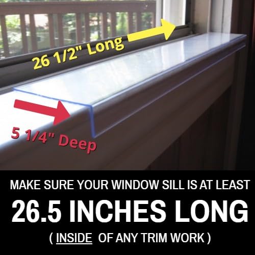 26.5 in. Long x 5.25 in. deep - Clear Cat and Dog Window Sill Protector - Durable Rigid Windowsill Cover Guards Against Pet Claws, Scratching, Drooling, Box of 1 Sill Protector with Mounting Coins
