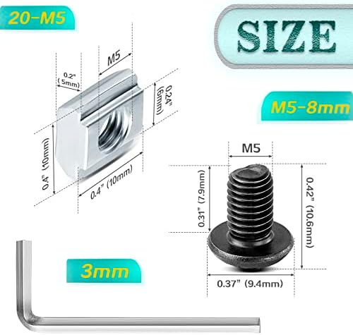 30 Set Black 2020 Series Aluminum Extrusion Profile Connector, Includes 1pc Wrench, 30pcs 2028 Corner Bracket, 60pcs T-Slot Sliding Nuts and M5 Hex Screw Bolt for 20S Aluminum Rail Accessories
