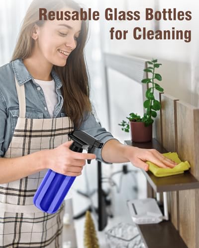 Glass Spray Bottle, Blue Glass Spray Bottle Set & Accessories for Non-toxic Window Cleaners Aromatherapy Facial Hydration Watering Flowers Hair Care (2 Pack/8 oz) (Blue)