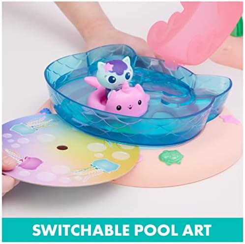 Gabby’s Dollhouse, Purr-ific Pool Playset with Gabby and MerCat Figures, Color-Changing Mermaid Tails and Pool Accessories Kids Toys for Ages 3 and Up