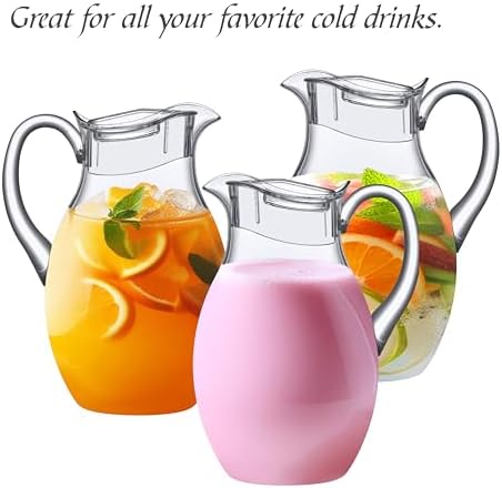 Amazing Abby - Bubbly Grand - Plastic Pitcher (96 oz, 3 Quart), Clear Water Pitcher with Lid, Fridge Jug, BPA-Free, Shatter-Proof, Great for Iced Tea, Sangria, Lemonade, Juice, Milk, and More