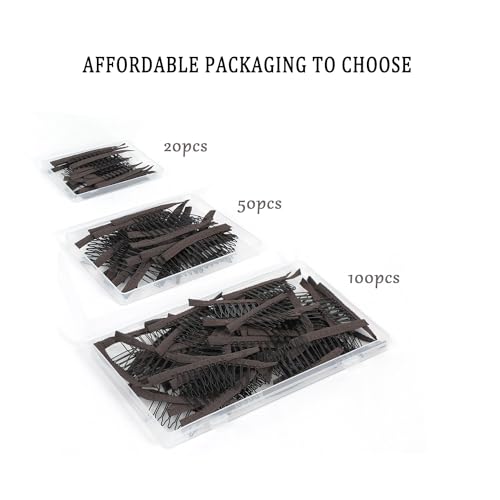 100 Pieces Wig Combs Wig Clips Wig Combs to Secure Wig 7-teeth Wig Accessories Tools For Making Wig Caps Wig Comb (Brown,100 Pcs)