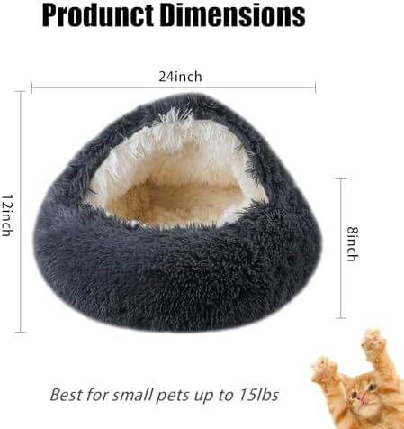 Cat Beds for Indoor Cats,Cat Cave for Puppy and Kitty,Calming Small Dog Bed for Small Dogs with Cover Cave,Cozy Warming Fluffy Washable Anti-Slip Pet Sleeping Bag(24 * 24inch,Dark Gray)