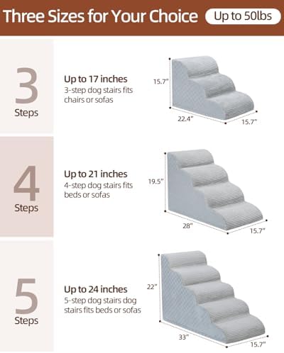Dog Stairs Curved Ramp for Small Dogs 19.5" H, 4-Step Pet Stairs for Couch Bed with High Density Foam, Dog Slope Stairs with Durable Non-Slip Bottom Grey