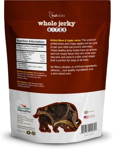 Fruitables Whole Jerky Dog Treats | Jerky Treats for Dogs | Gluten Free, Grain Free, Wheat Free | Made with Premium Meat and No Added Fillers | Grilled Bison and Apple | 5 Ounces