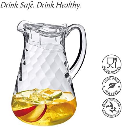 Amazing Abby - Droply Whirly - Plastic Pitcher (64 oz, 2 Quart), Clear Water Pitcher with Lid, Fridge Jug, BPA-Free, Shatter-Proof, Great for Iced Tea, Sangria, Lemonade, Juice, Milk, and More