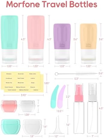 Morfone 16 Pack Travel Bottles Set for Toiletries, TSA Approved Travel Containers Leak Proof Silicone Squeezable Travel Accessories 2oz 3oz Travel Essentials for Shampoo Conditioner Lotion (BPA Free)