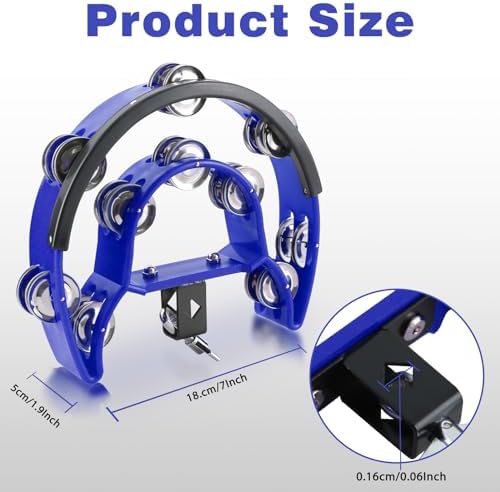 EASTROCK Drum Set Tambourine with Mounting Eye Bolt,Tambourine for Drum Set,Hi Hat Tambourine Double Rows of Jingles (Blue)