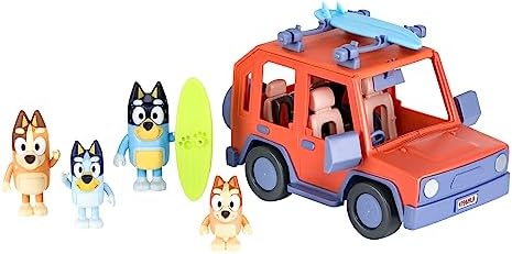 Bluey Heeler Family 4WD Vehicle and 4 Figure Pack, 2.5-3 Inch Figures, 2 Surfboards Accessories and Stickers | Amazon Exclusive