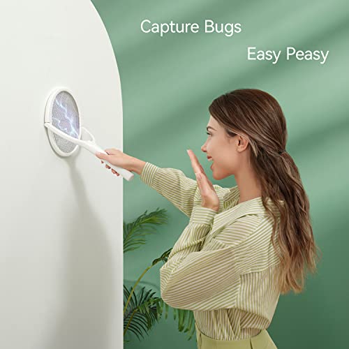 Rotating Head Rechargeable Electric Fly Swatter Electric Fly Swatter Racket Bug Zapper Racket Mosquito Zapper Indoor Bug Zapper Indoor Fruit Fly Zapper Racket Spider Killer Gnat Trap Wasp Catcher