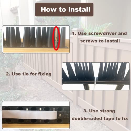 Bird Spikes 4 Inch High, Pigeon Outdoor Deterrent Spikes, Used to Keep Cats Small to Medium Sized Birds Away. Bird Plastic Fence Spikes for Railing and Roof.Away Covers 10.7 Feet(325cm), Black