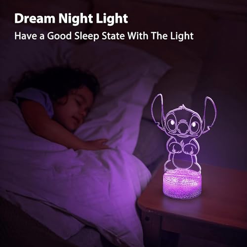 Hoofun 3D Illusion Stitch Night Light: Stitch Gifts Light with Remote Control and Smart Touch, Stitch Stuff for Girls Room Decor Lamp Birthday Christmas Gifts