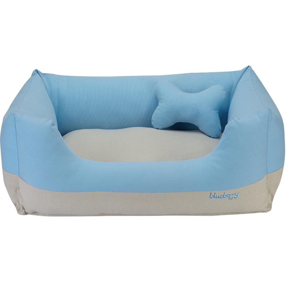Blueberry Pet Fully Removable Washable Dog Bed, Heavy Duty Pet Bed w/Durable YKK Zippers, 25" x 21" x 10", 6 Lbs, Baby Blue & Beige Color-Block Beds for Cats & Dogs