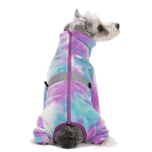 Dog Coats for Small Dogs, Polar Fleece Dog Pajamas Bodysuit, Puppy Onesies Tie Dye Jumpsuits, Dogs Warm Clothes Four-Legged, Doggie Fullbody Winter Jacket Vest