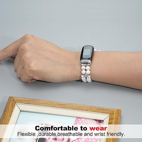 Wongeto Compatible with Fitbit Luxe Bands,Fashion Handmade Elastic Stretch Pearl Bracelet Women Replacement Strap for Fitbit Luxe accssorises